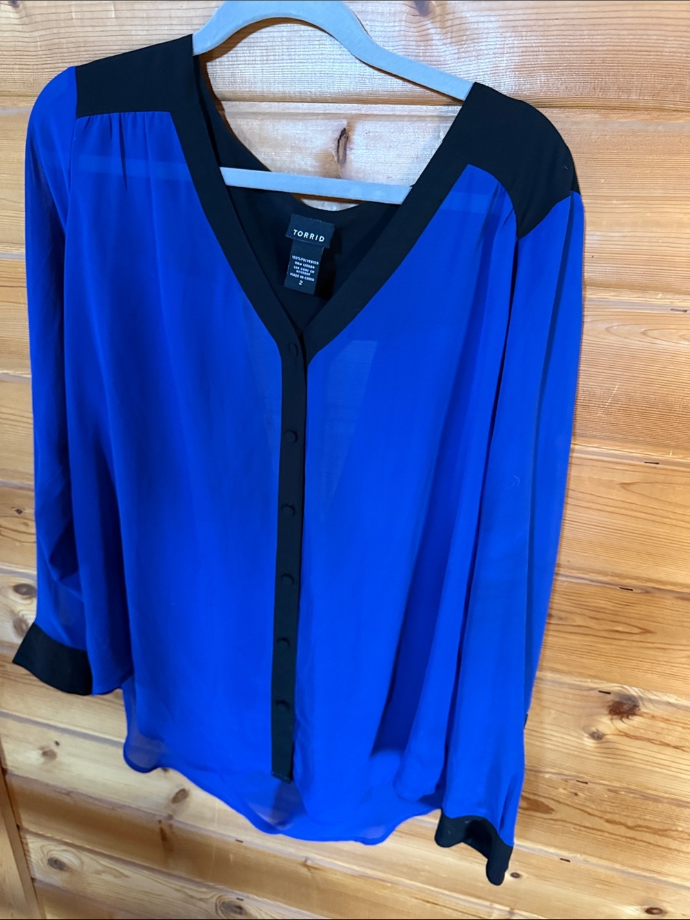 torrid Royal Blue and Black Contrast Button-Front Blouse